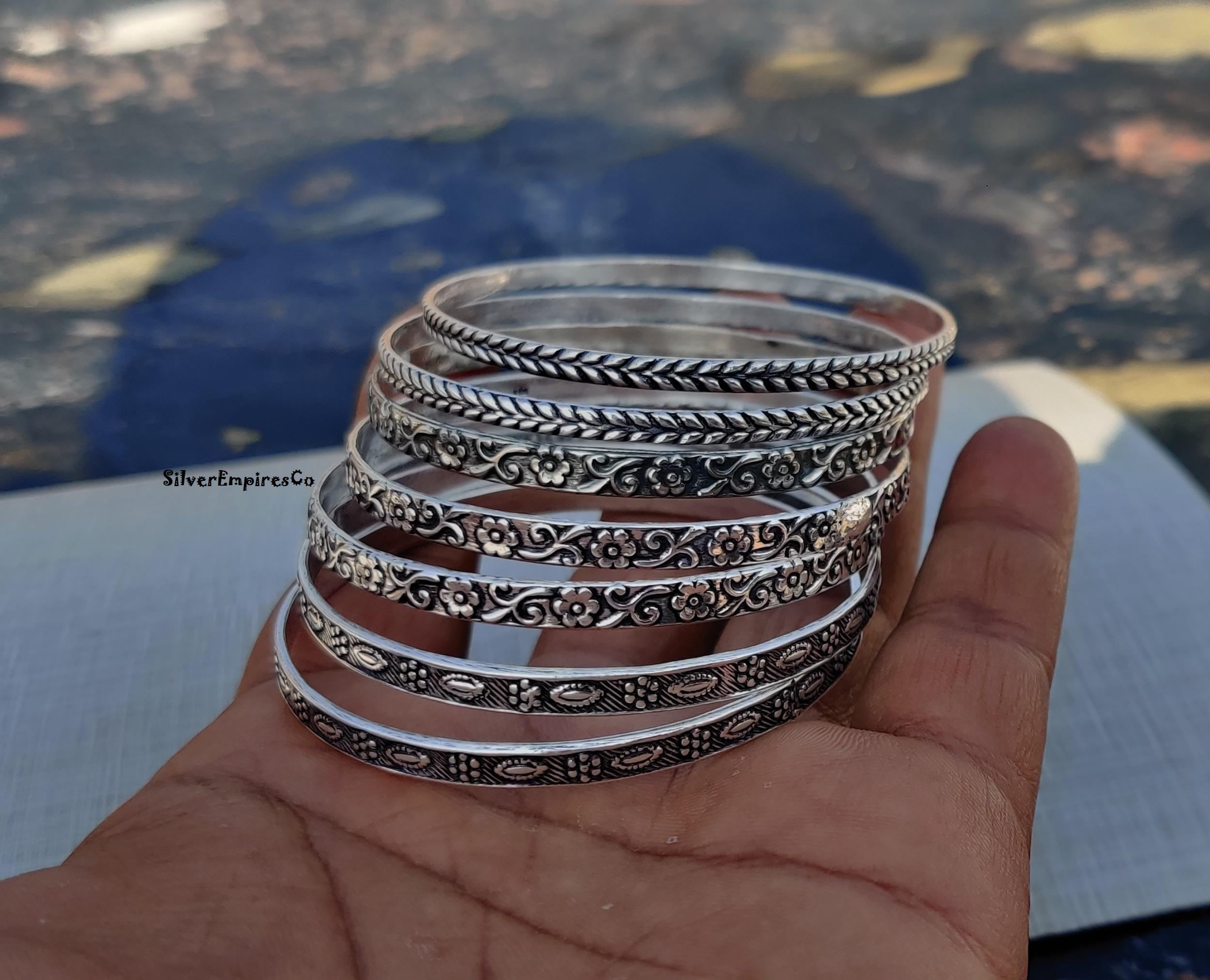 7 Set of Designer Silver Bangle, 925 Sterling Silver, Wedding Gift