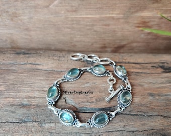 Beautiful Aquamarine Gemstone Bracelet, Handmade Silver Jewelry, Solid 925 Sterling Silver,Treat Yourself Spacial Occasion Gift,Gift For Her