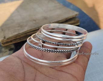 Elegant 5-Piece Silver Bangle Set 925 Sterling Silver Crafted with Care for Lasting Beauty Bangle Versatile Wear– Perfect for Every Occasion