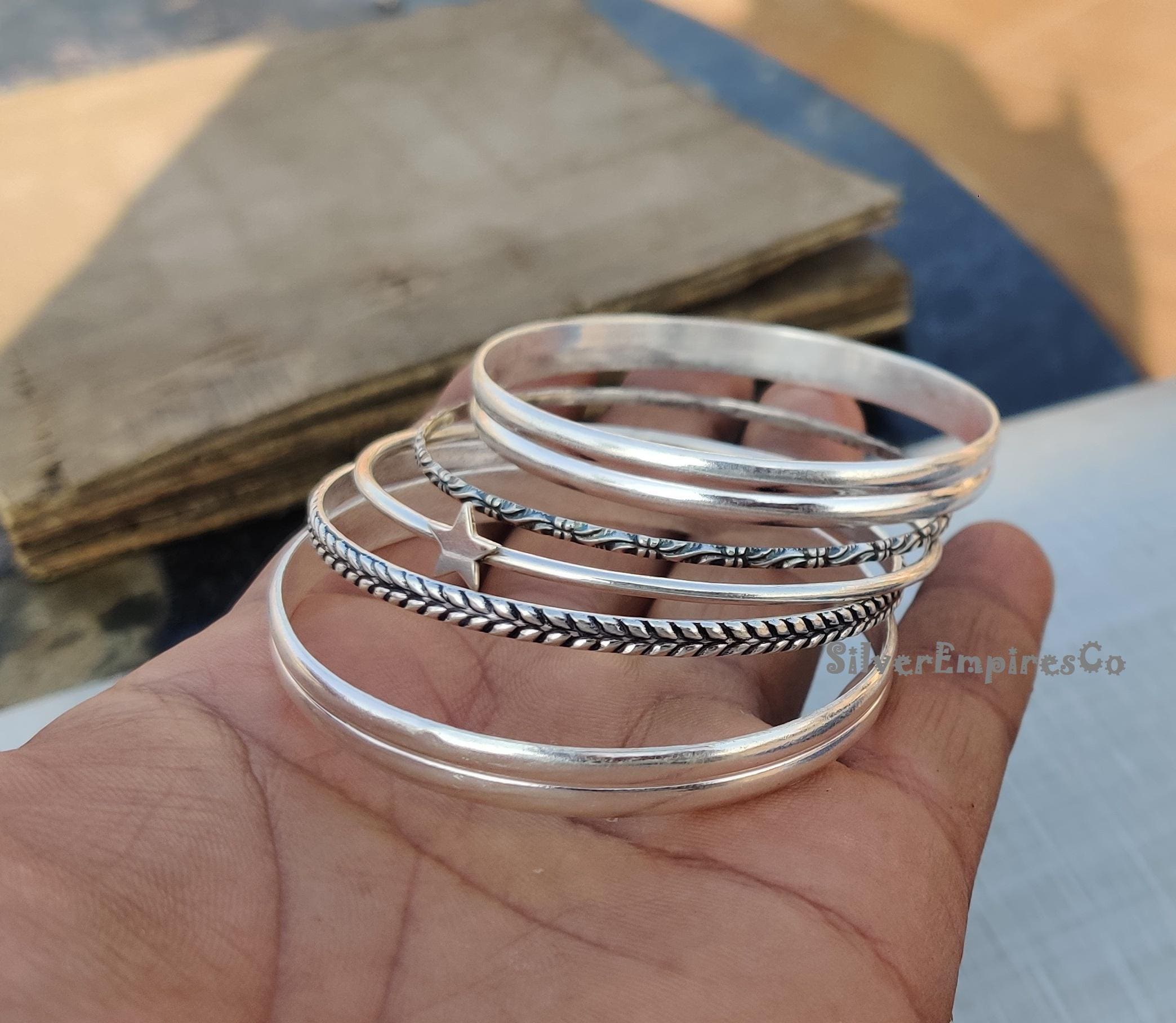 l bangle set silver 2022ss O代官山 Elegant 5-piece Silver Bangle Set 925 Sterling Silver Crafted With