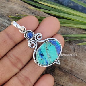 Solid 925 Sterling Silver Pendant, Bluebird Azurite Malachite Pendant, Beautiful Pendant, Lapis Lazuli Pendant, Pendant For Women, UniqueQ52