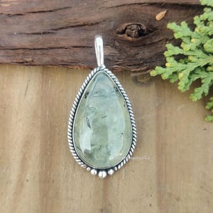 Natural Prehnite Gemstone Pendant, 925 Sterling Silver Pendant, Prehnite Gemstone Handmade Pendant, Designer Jewelry, Gift For EngagementQ91