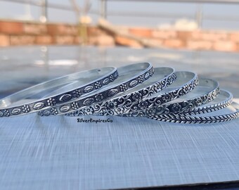 7 Set of Designer Silver Bangle, 925 Sterling Silver, Wedding Gift