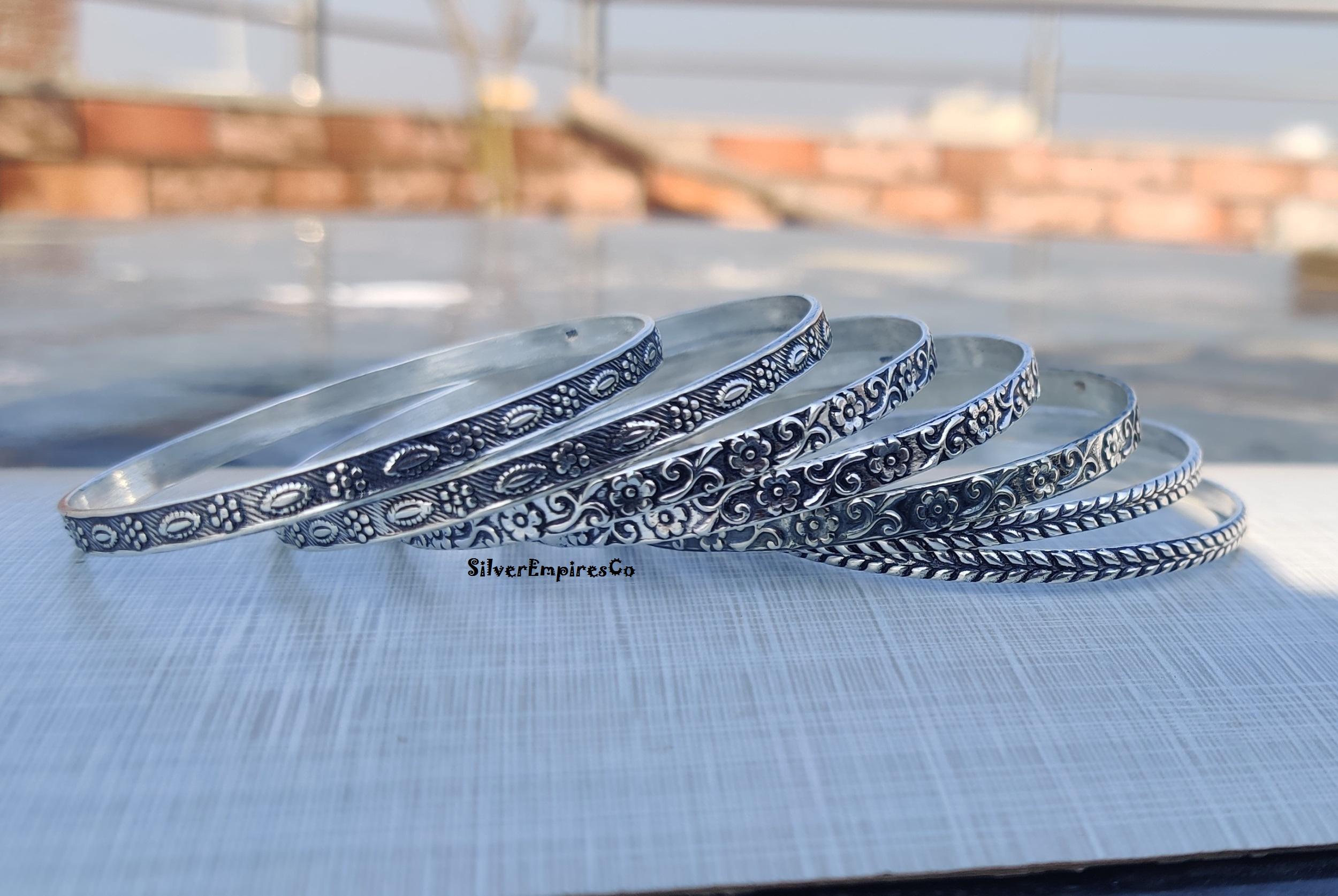 7 Set of Designer Silver Bangle, 925 Sterling Silver, Wedding Gift
