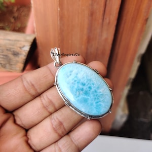 Awesome Larimar Pendant Solid 925 Sterling Silver, Big Oval Larimar Pendant,100%Natural Larimar Pendant,Designer Cabochon,March Birth Stone.