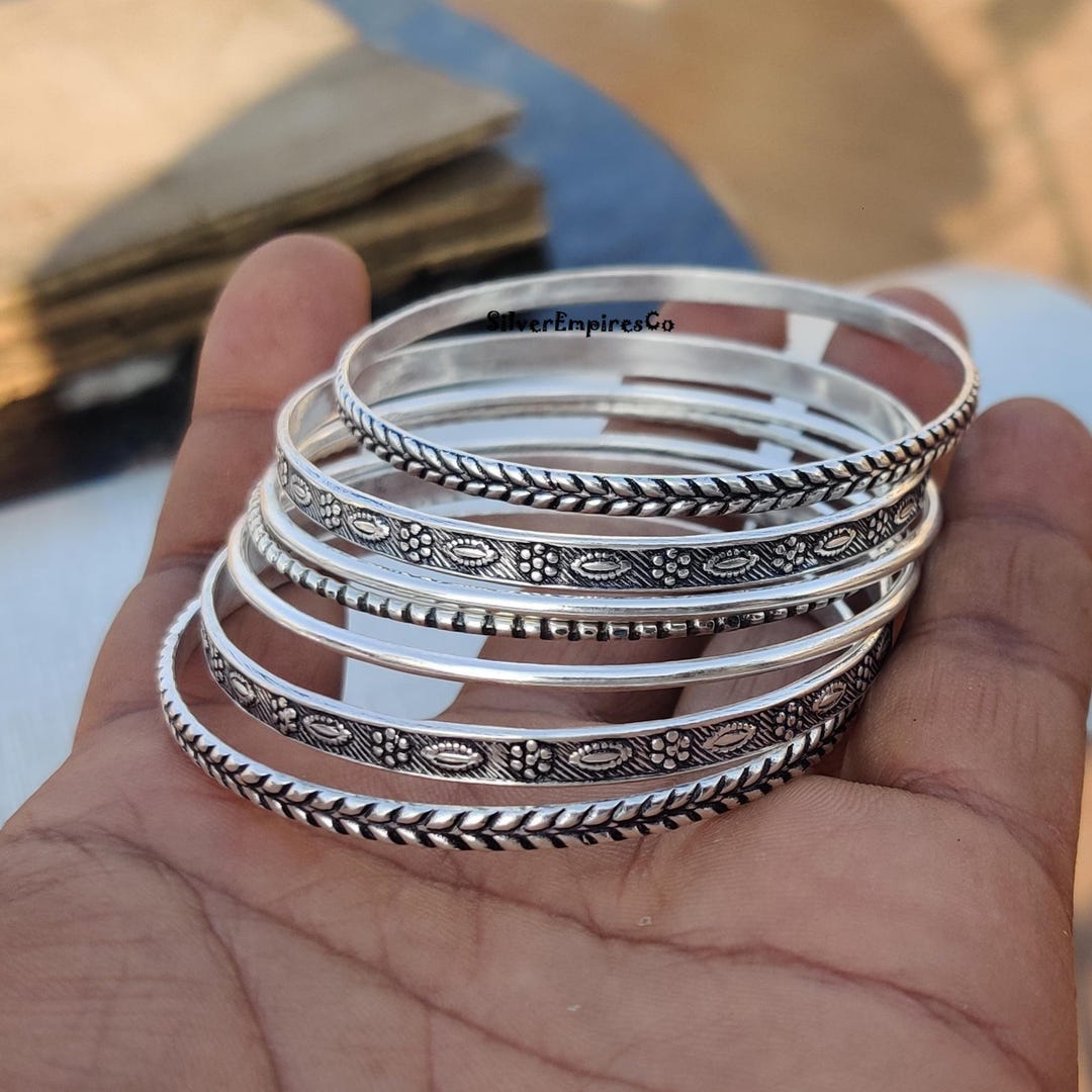 Designer 7 Bangle Set, 925 Sterling Silver, Handmade Jewelry