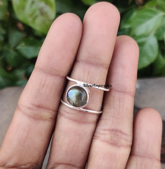Bague Serpent En Argent 925 Avec Labradorite - Taille 54, Très Bon état, Défauts Mineurs
