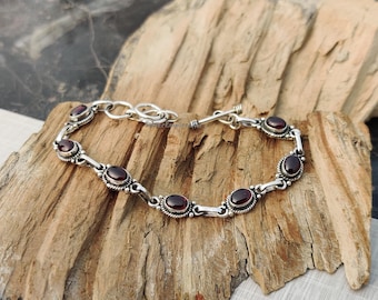 Red Garnet Bracelet, Silver Bracelet, Solid 925 Sterling Silver Bracelet, Gift For Women, Red Bracelet, Handmade Bracelet, Gift For Her, Q11