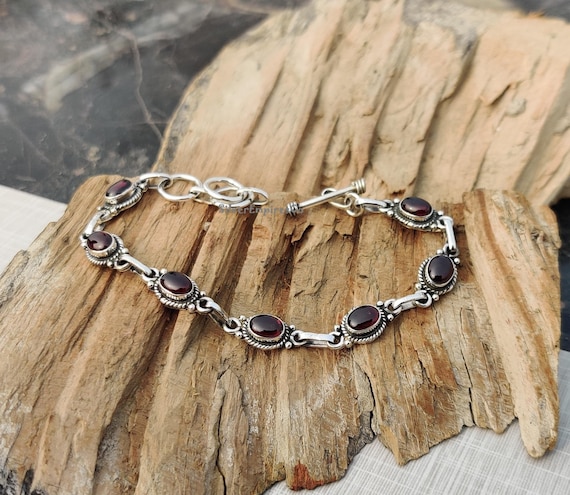 Red Garnet Bracelet, Silver Bracelet, Solid 925 Sterling Silver Bracelet, Gift For Women, Red Bracelet, Handmade Bracelet, Gift For Her, Q11
