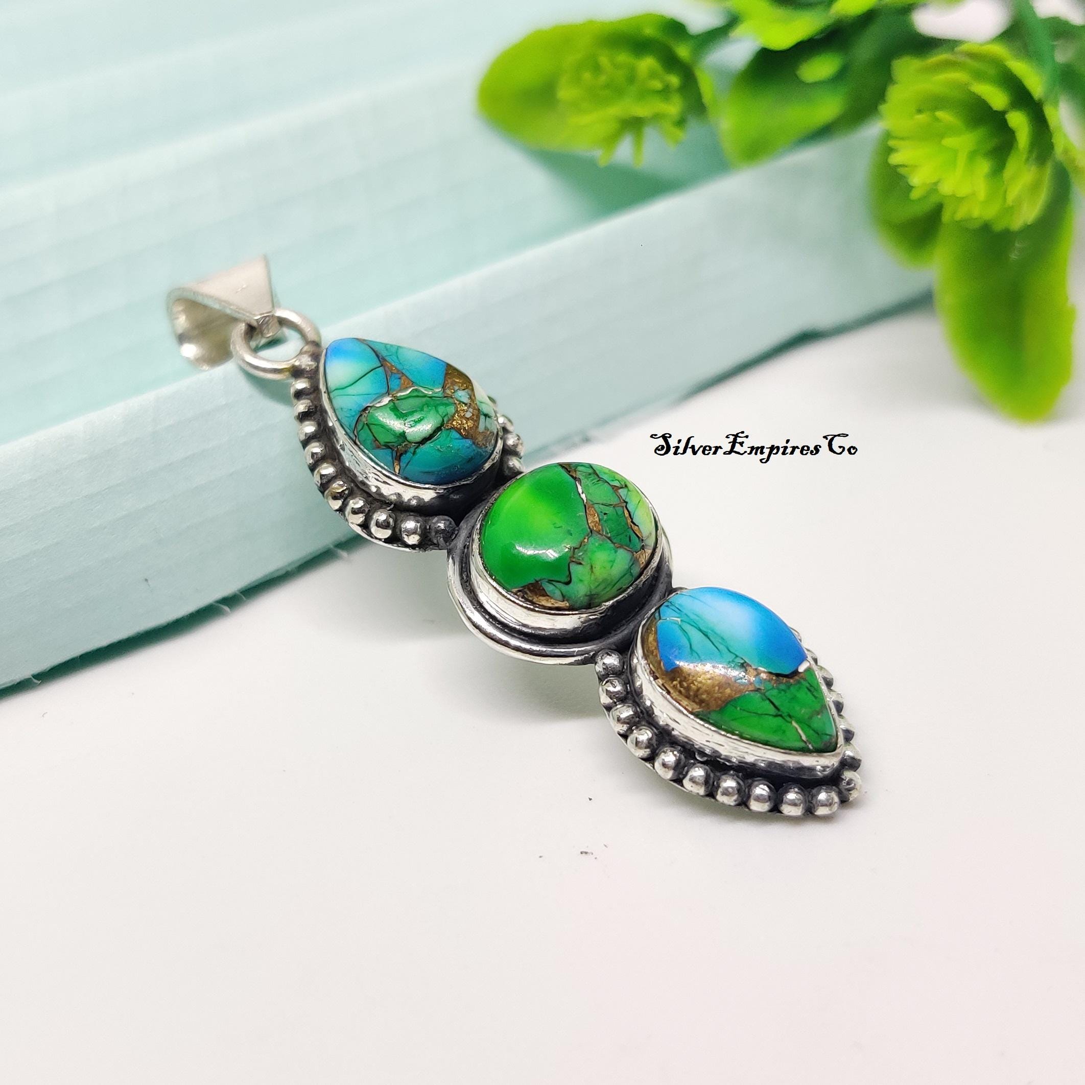Peacock Dahlia Pendant, 925 Sterling Silver Pendant, Long Pendant