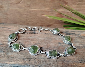 Raw Green Peridot Gemstone Bracelet, Solid 925 Sterling Silver, Handmade Jewelry, Wonderful Jewelry, Pretty Bracelet, Designer Bracelet Gift