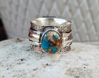 Anillo de plata de ley 925, anillo de turquesa de cobre ostra, anillo de boda, anillo de promesa, joyería de plata, regalo para ella, anillo de regalo para mujer, artículo