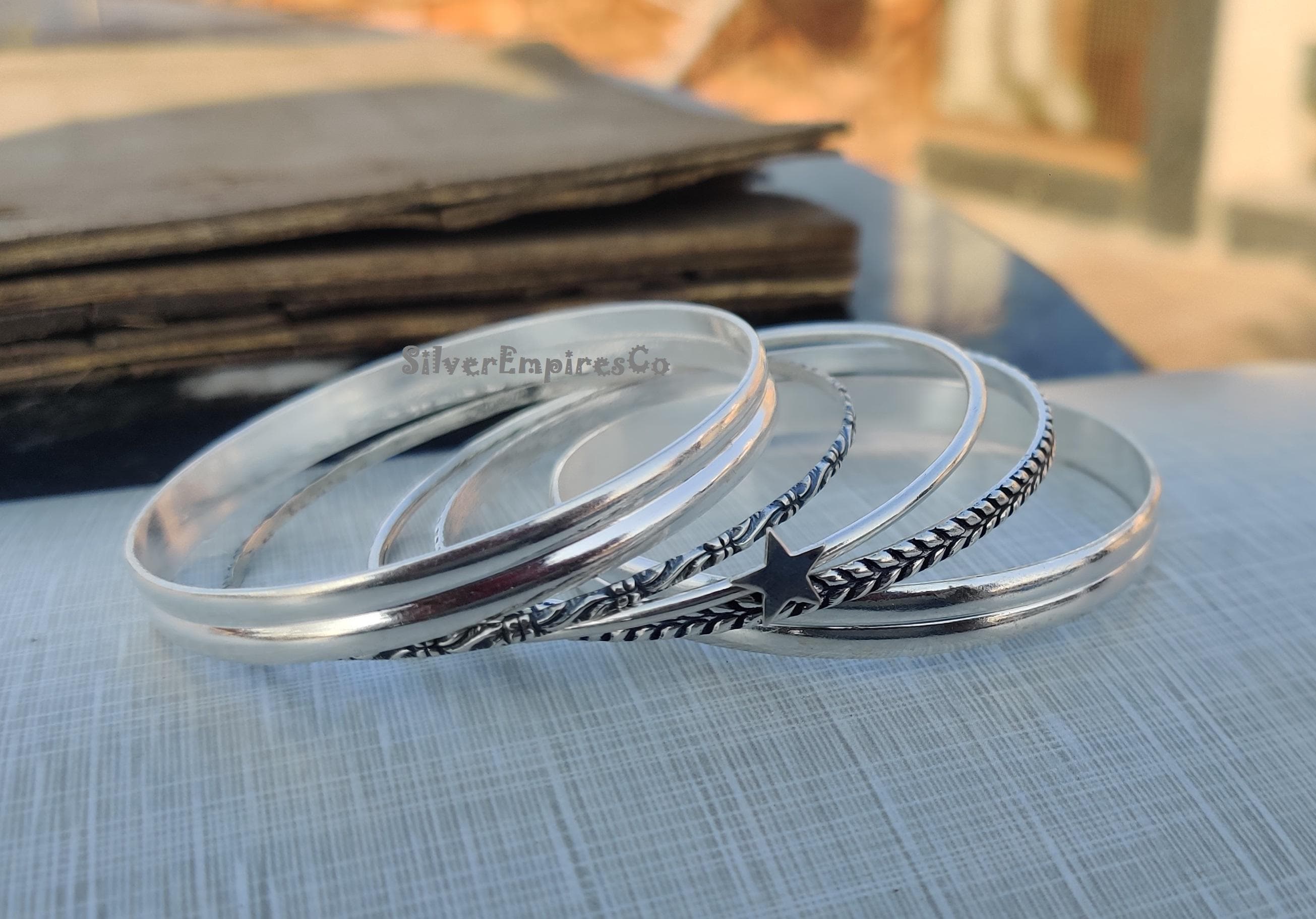 Elegant 5-piece Silver Bangle Set 925 Sterling Silver Crafted With