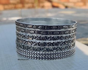 7 Set of Designer Silver Bangle, 925 Sterling Silver, Wedding Gift
