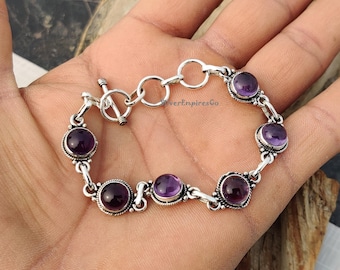 Solid 925 Sterling Silver Bracelet Amethyst Bracelet Gemstone Bracelet Adjustable Bracelet 6 Stones Bracelet Women Bracelet Gift Jewelry Q03