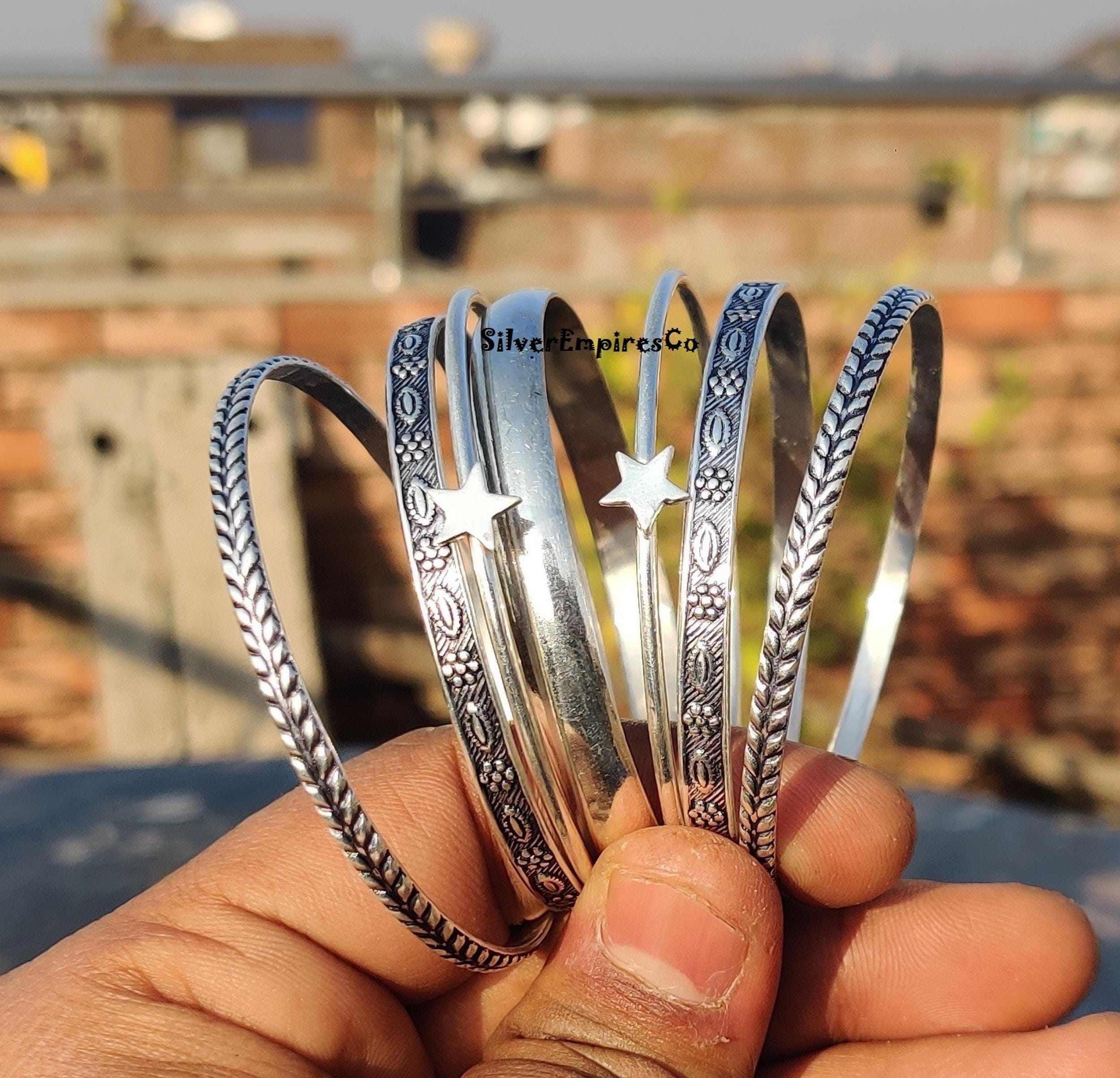 Unique Set of 7 Bangles, 925 Sterling Silver, Silver Bangle