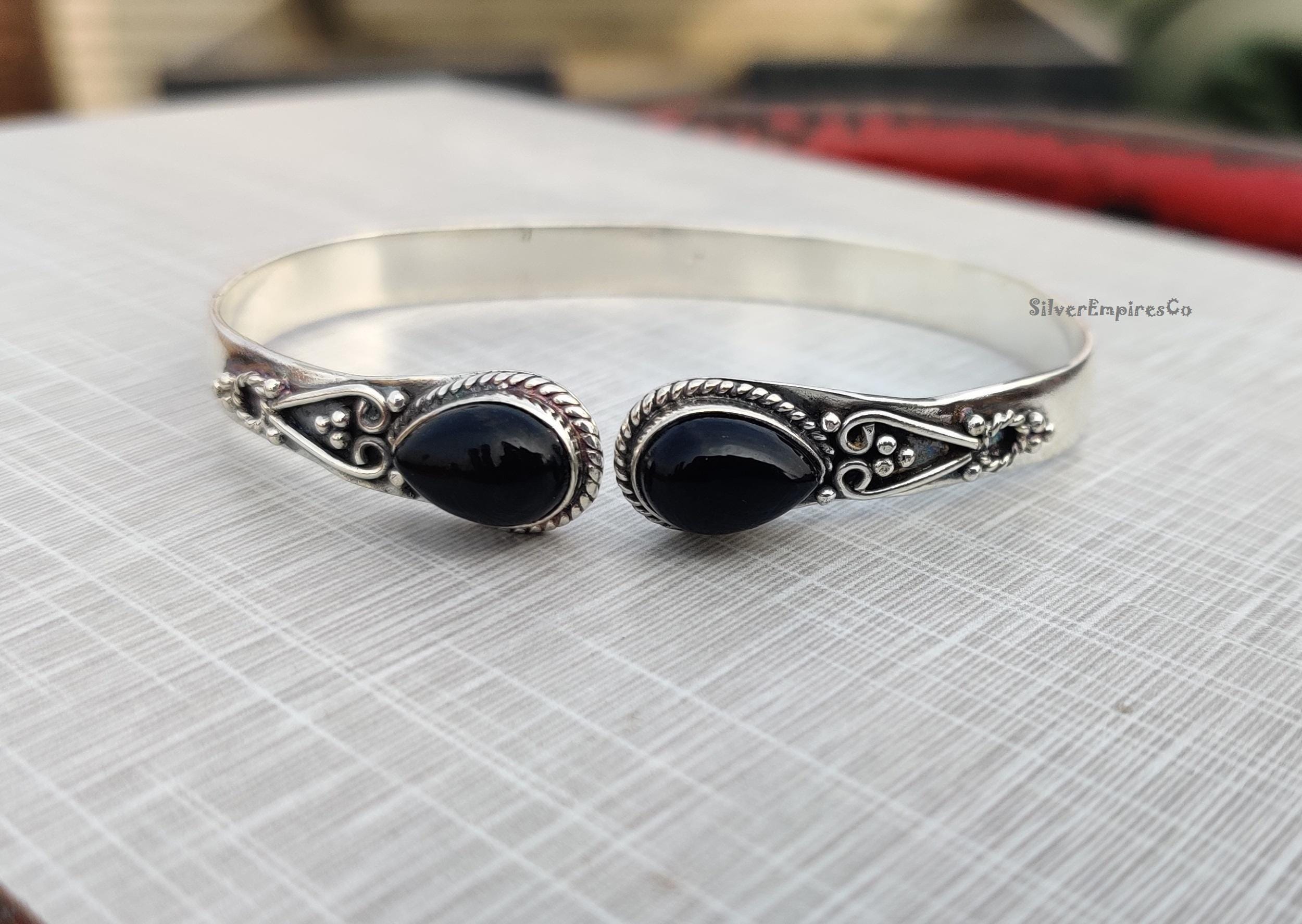 シルバー925 シルバー ブレスレット バングル オニキス オーバル型