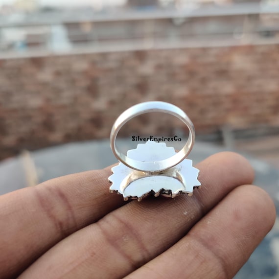Unique Red Dahlia Turquoise Gemstone Ring, Solid 925 Sterling