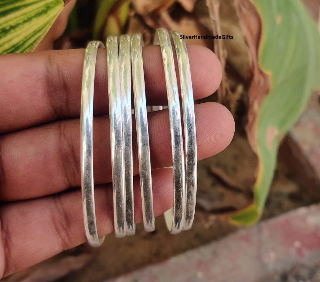925 Sterling Silver Set of 7 Bangles Semanario Stacking Etsy