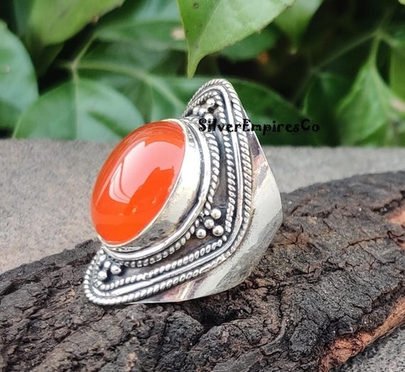 SILVER925 ORENGE STONE RING/シルバー/リング Carnelian Ring, 925 Sterling Silver Ring, Natural Gemstone Ring