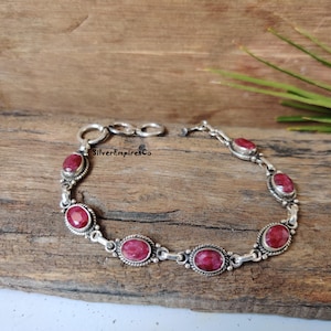 Awesome Ruby Gemstone Bracelet, Solid 925 Sterling Silver, Handmade Jewelry, Pretty Bracelet, Silver Jewelry, Gift For Spacial Occasion.