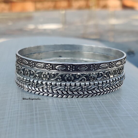 Designer Silver Bangle, 925 Sterling Silver, Handmade Silver