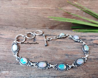Ethiopian Opal Bracelet, Welo opal bracelet, Real opal silver bracelet, 925 Sterling Silver Opal bracelet, Bridesmaid Gift for her