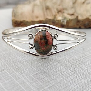 Unakite Gemstone Bangle, 925 Sterling Silver Bangle, Handmade Jewelry, Gift For Anniversary, Thanksgiving Gift, Free Shipping Bangle.