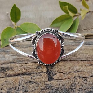 Carnelian Bangle, 925 Sterling Silver Bangle, Gemstone Bangle Dainty Bangle, Designer Bangle, Boho Bangle, Statement Bangle, Gift for Her.