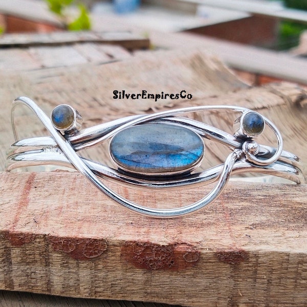Amazing Labradorite Bangle, 925 Sterling Silver Bangle, Gemstone Bangle, Beautiful Bangle, Real Stone Blue Fire Bangle, Handmade Bangle Gift