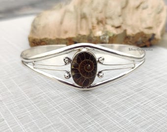 Ammonite Fossil Bangle Solid 925 Sterling Silver Bangle Women Bangle Ammonite Fossil Jewelry Handmade Bangle Silver Bangle Gemstone Bangle&#39;s