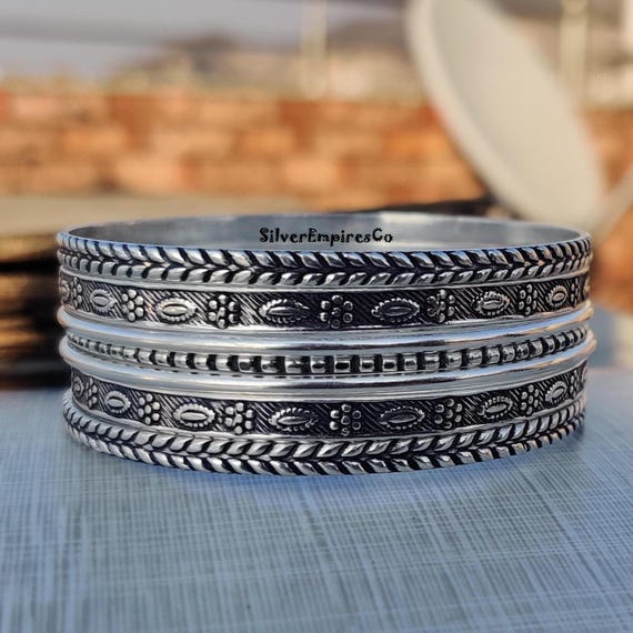 Designer 7 Bangle Set, 925 Sterling Silver, Handmade Jewelry