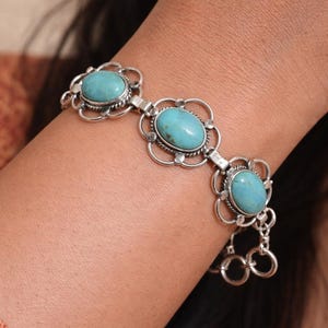 Turquoise Gemstone Bracelet Sterling Silver Boho Chic Handmade Bracelet Artisan Jewelry