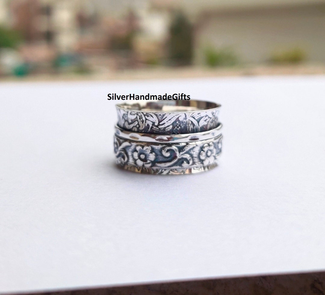 Spinner Ring,925 Sterling Silver Ring, Boho Ring, Wide Band Fidget Ring ...