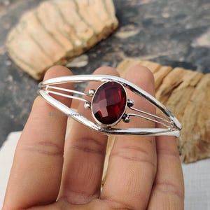 Amazing Natural Garnet Bangle, 925 Sterling Silver Bangle, Gemstone Bangle, Beautiful Bangle, Real Stone Bangle, Handmade Bangle Gift Q08