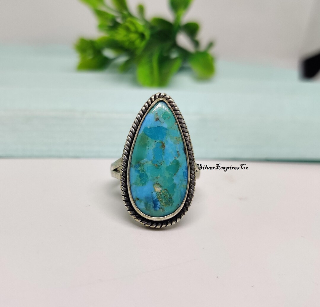 Teardrop Mohave Turquoise Ring, 925 Sterling Silver, Designer Ring ...