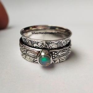 925 Sterling Silver,Beautiful Round Ethiopian Opal Ring,Silver Opal Ring,Handmade Ring,Fidget Ring,Celebrity Ring,Love Ring,Friendship Ring