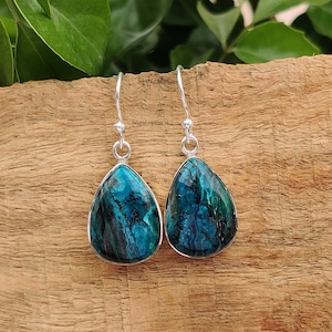 Shattuckite Earring, Solid 925 Sterling Silver Earring, Handmade Earring, Pear Stone Earrings, Dangle Earrings Jewelry, Gift For Sister,