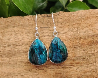 Shattuckite Earring, Solid 925 Sterling Silver Earring, Handmade Earring, Pear Stone Earrings, Dangle Earrings Jewelry, Gift For Sister,