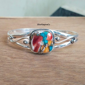 Oyster Copper Turquoise Bangle, Boho Bangle, Handmade Jewelry, 925 Sterling Silver Bangle, Gemstone Bangle, Gift For Women, Beautiful Bangle