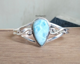 Larimar Handmade Bangle, Gemstone 925 Sterling Silver Bangle, Women Bangle, Amazing Quality Bangle, Wonderful Bangle, Silver Jewelry Item&#39;s