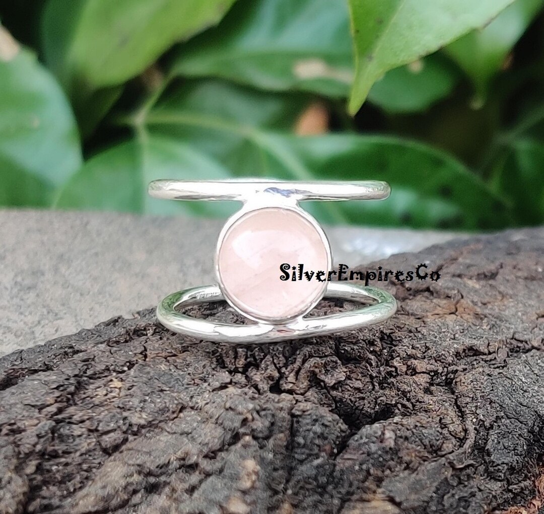 •ROSE QUARTZ - CLARA• decorative band silver ring (various sizes)