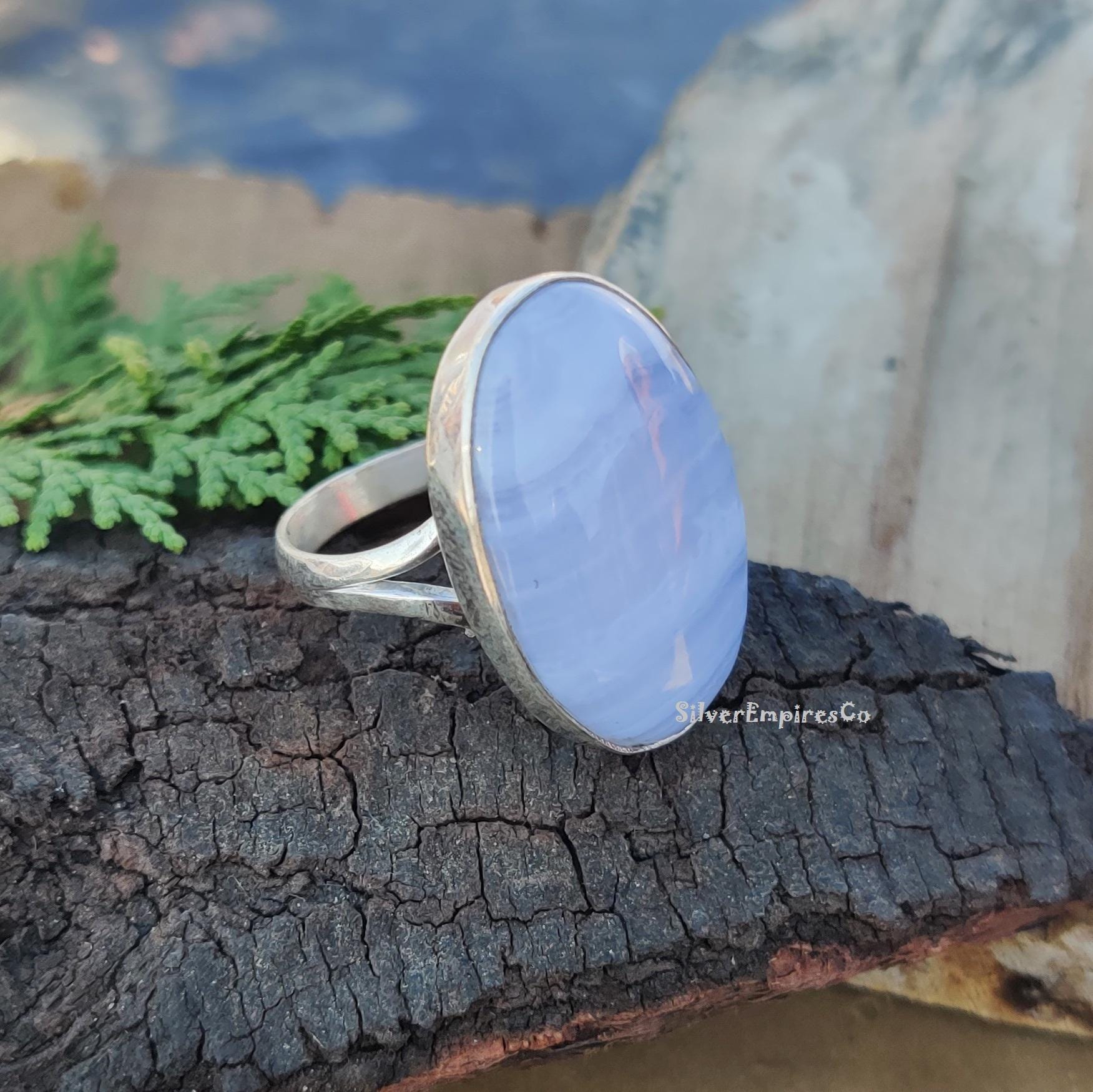 ブルーレースアゲートリング、ハンドメイド、925スターリングシルバー