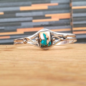 Brazalete de cobre y turquesa Oyster, hecho a mano, de plata de ley 925, abierto, para mujer, regalo