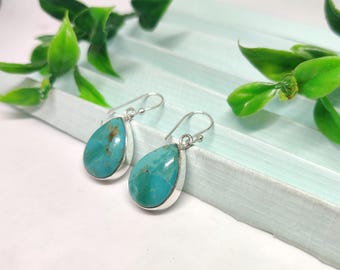 Amazing Kingman Mohave Turquoise Earrings, Sterling Silver Earrings, Turquoise Pear Gemstone Earrings, Women Earrings,Gift For Her Mother.
