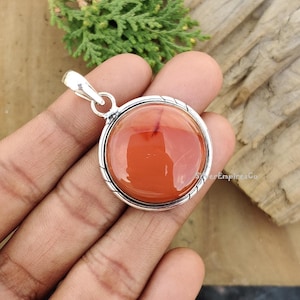 Glanzende oranje carneool hanger, 925 sterling zilver, handgemaakte sieraden, cadeau voor vrouwen, statement sieraden, zilveren sieraden, Valentijnscadeau (6 stuks)