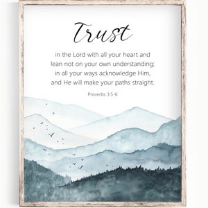 Proverbs 3:5-6 - Trust in the Lord with all your heart - Printable Bible Verse Wall Art - Modern Christian Decor - Scripture Print P003
