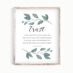 Proverbs 3:5-6 - Trust in the Lord with all your heart - Printable Bible Verse Wall Art - Modern Christian Decor - Scripture Print P012