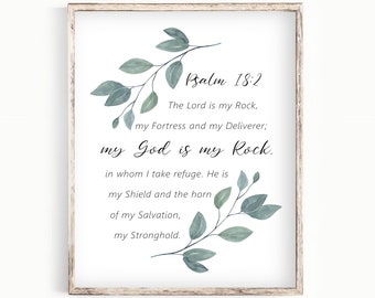 Psalm 18:2 Printable Bible Verse Wall Art - The Lord is my rock - Modern Christian Art - P012
