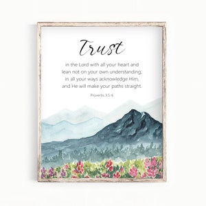 Proverbs 3:5-6 - Trust in the Lord with all your heart - Printable Bible Verse Wall Art - Modern Christian Decor - Scripture Print P028